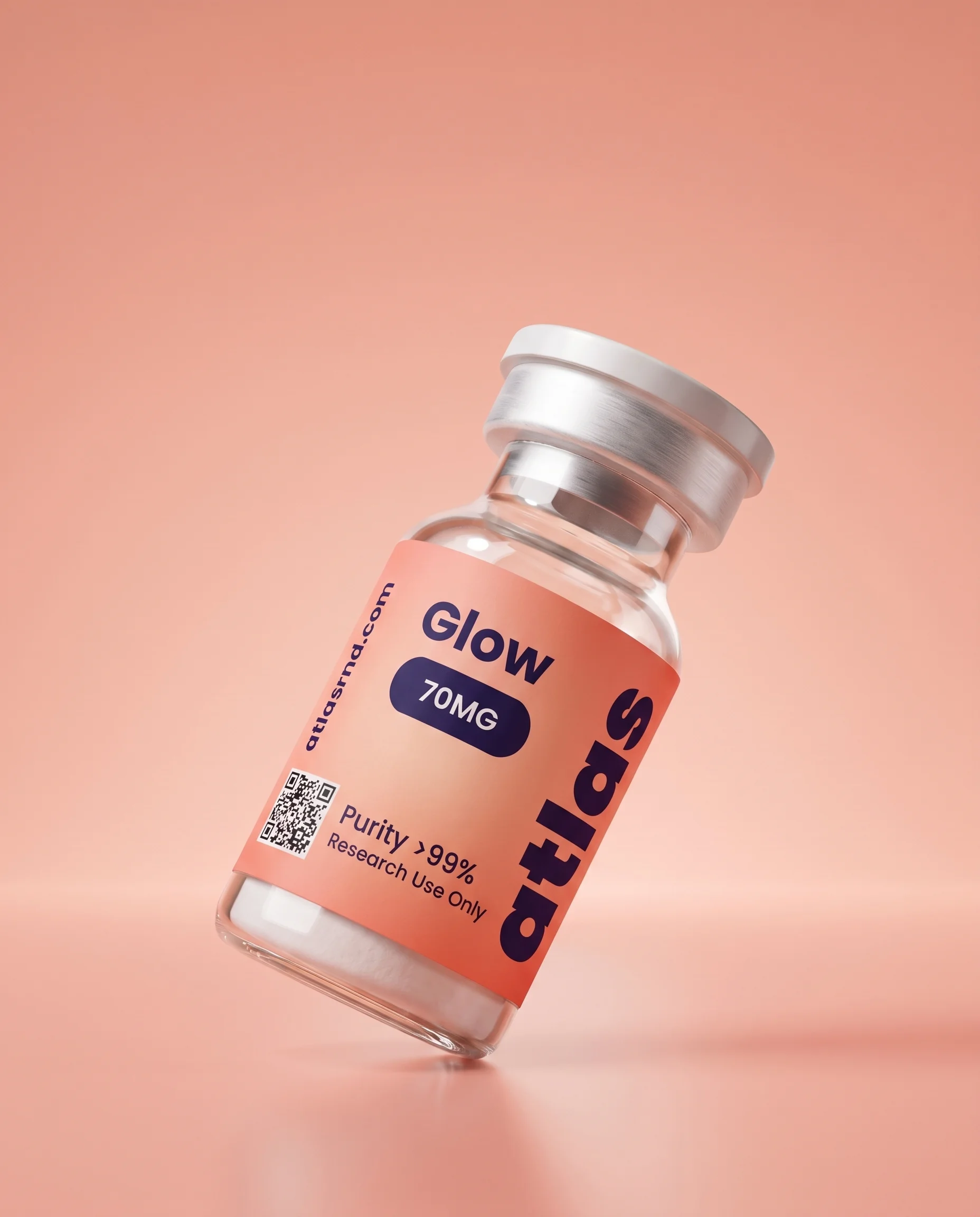 Glow research vial, studio product photo