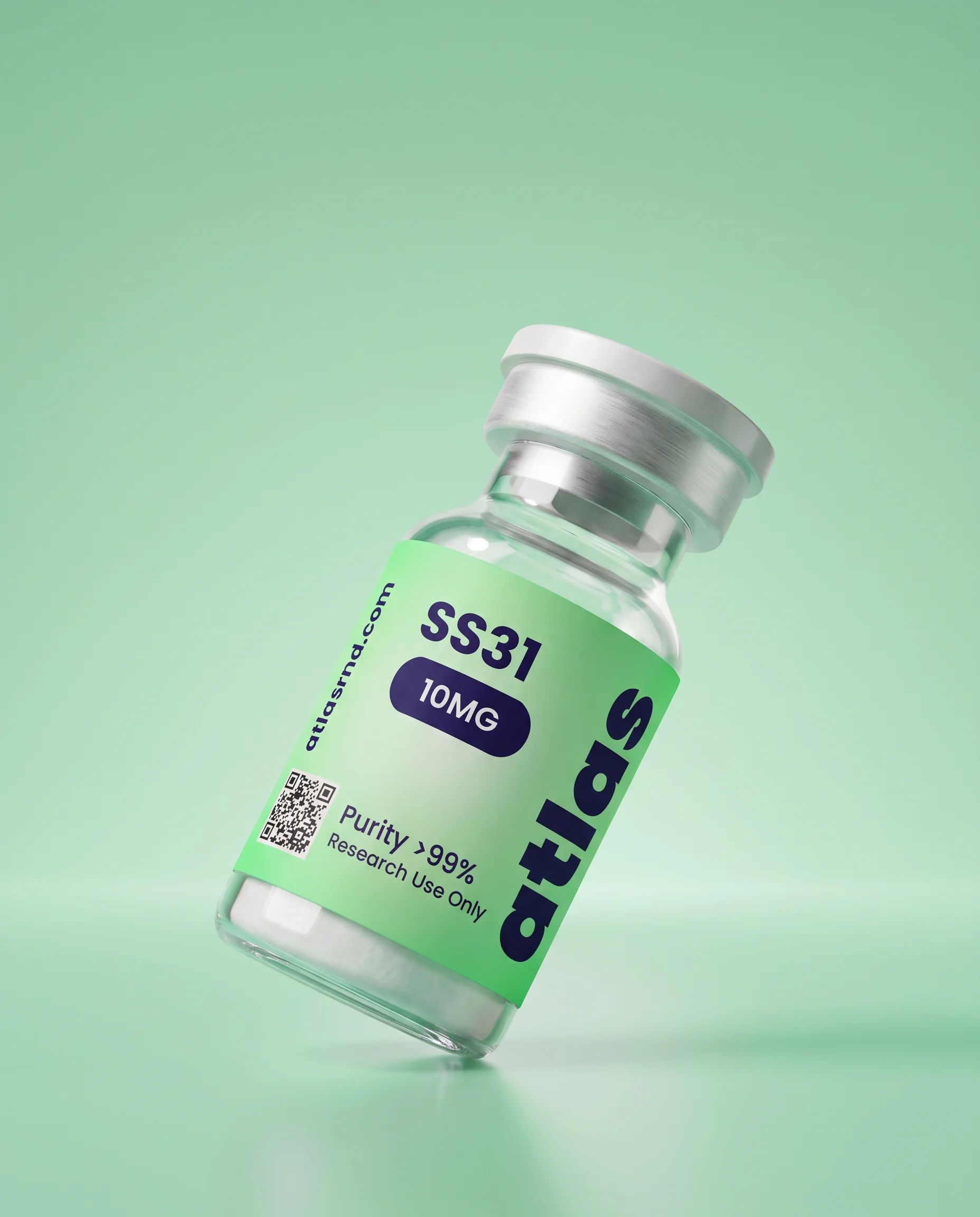 SS-31 research vial, studio product photo